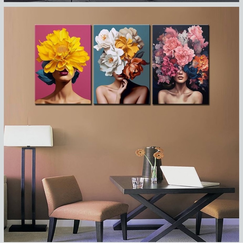 Tucocoo 3 Panels Flower Girl Canvas Wall Art - Picture 4 of 15